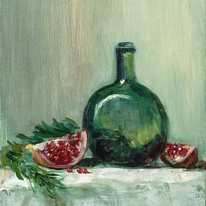 Holiday Pomegranate Slices and Green Glass