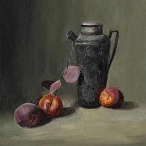 Pewter and Nectarines - Classical Still Life Oil Painting