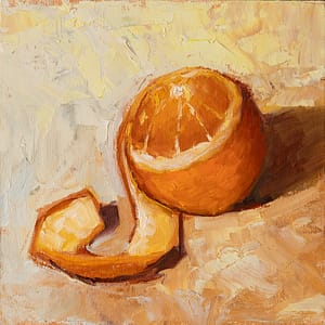 Freshly Peeled Orange - Original Oil Painting on Cotton Canvas on HDF Panel - Handpainted - Impasto Texture - 15x15 cm