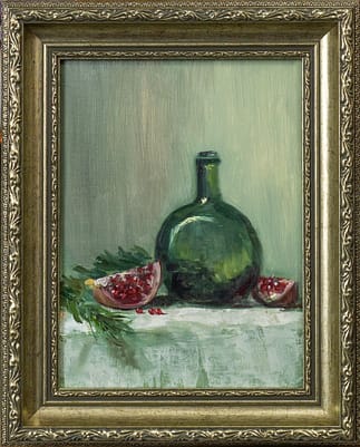 Holiday Pomegranate Slices and Green Glass - framed
