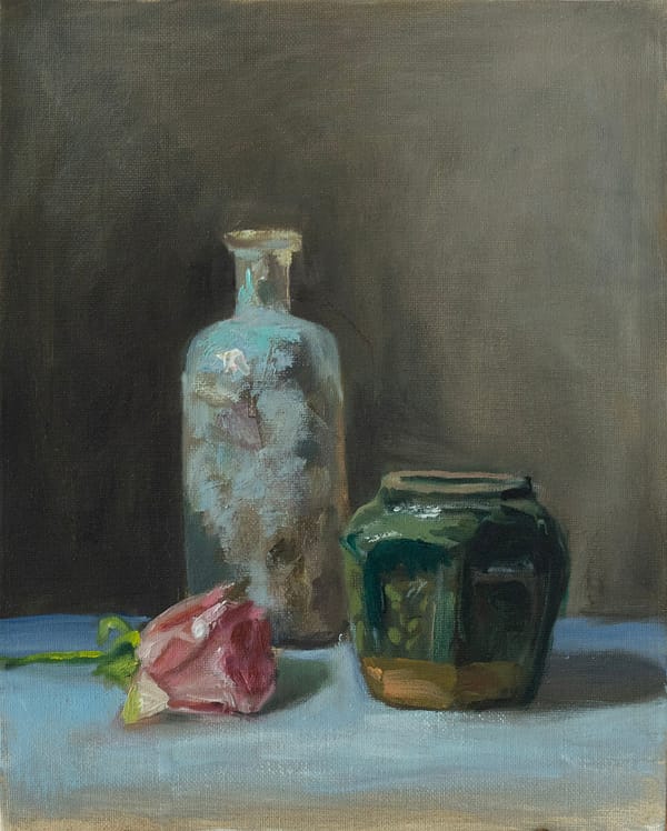 Frosted Glass, a Rose, and a Ginger Jar